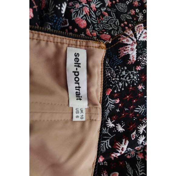 Self Portrait Black Multi Floral Jacquard Mini Dress Cutout Fit & Flare Size 6 - Picture 8 of 15
